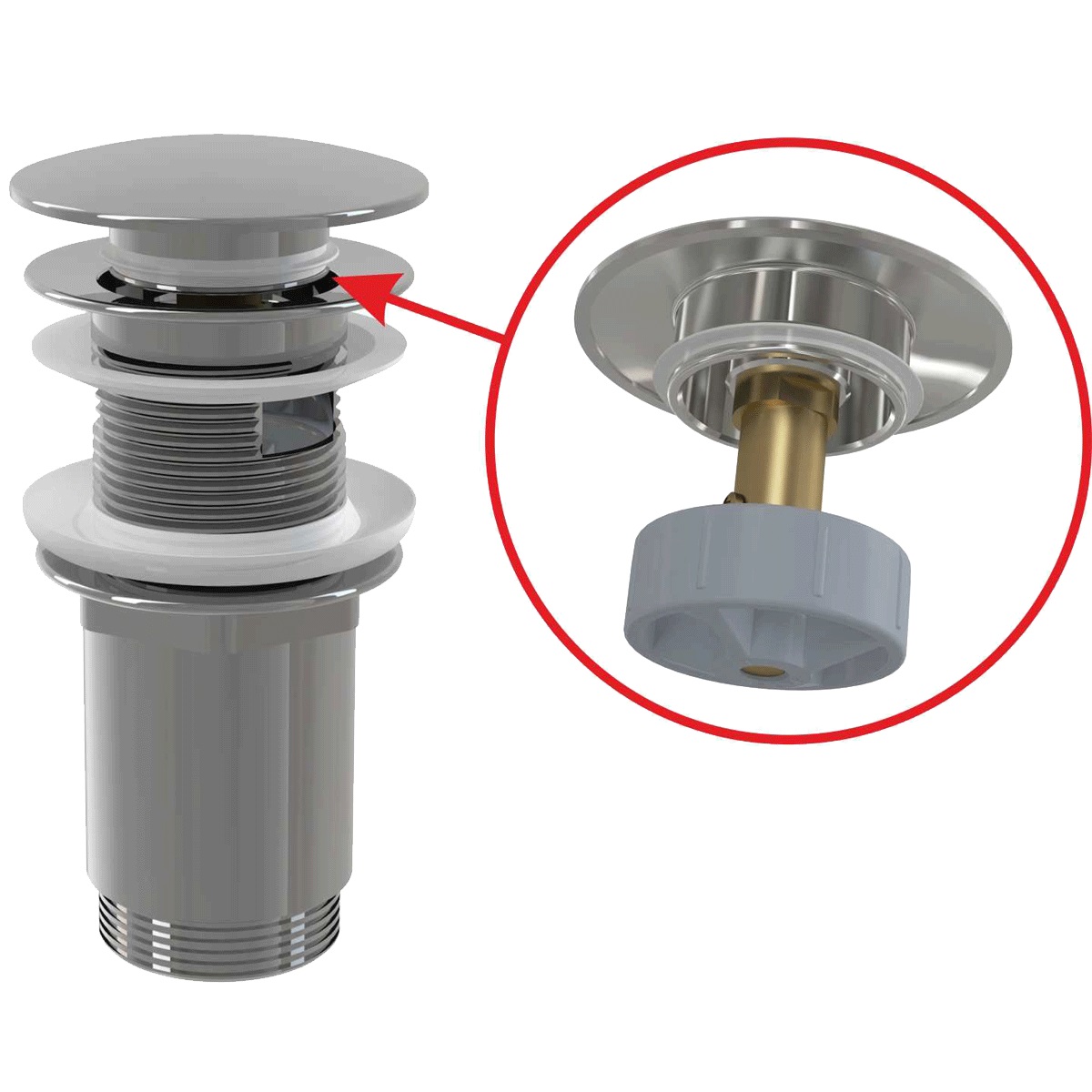 Výpusť umývadlová click-clack A392C kov Alacaplast